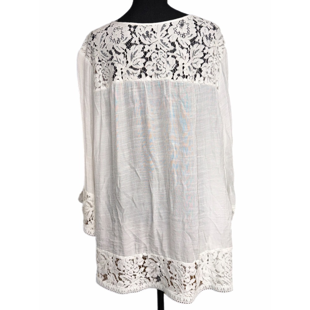 Zac & Rachel Woman White Lace Trim Tunic Blouse Bell Sleeve Plus Size 2X - Picture 2 of 5